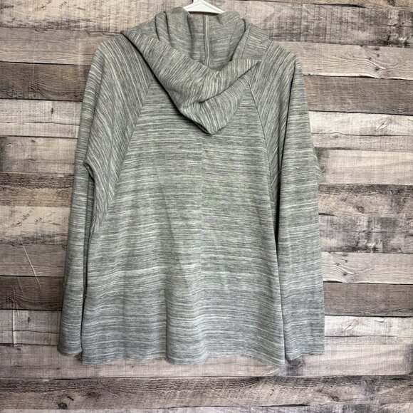 Lucky Brand Fleece Hooded Pullover-Small-Heather Gray-Lace Up-High Low Hem- - Picture 2 of 11